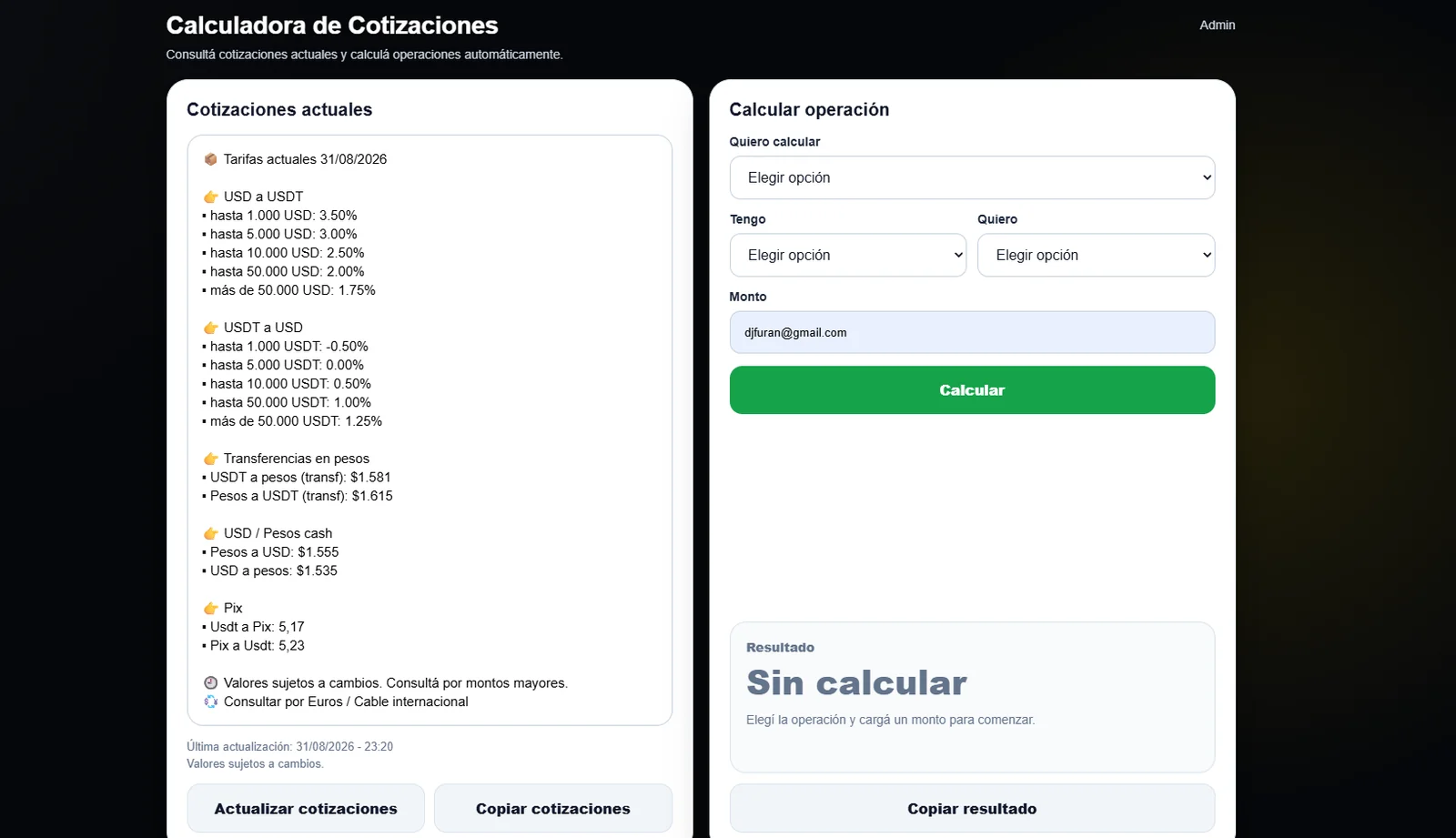 Vista de la calculadora Oker Bro